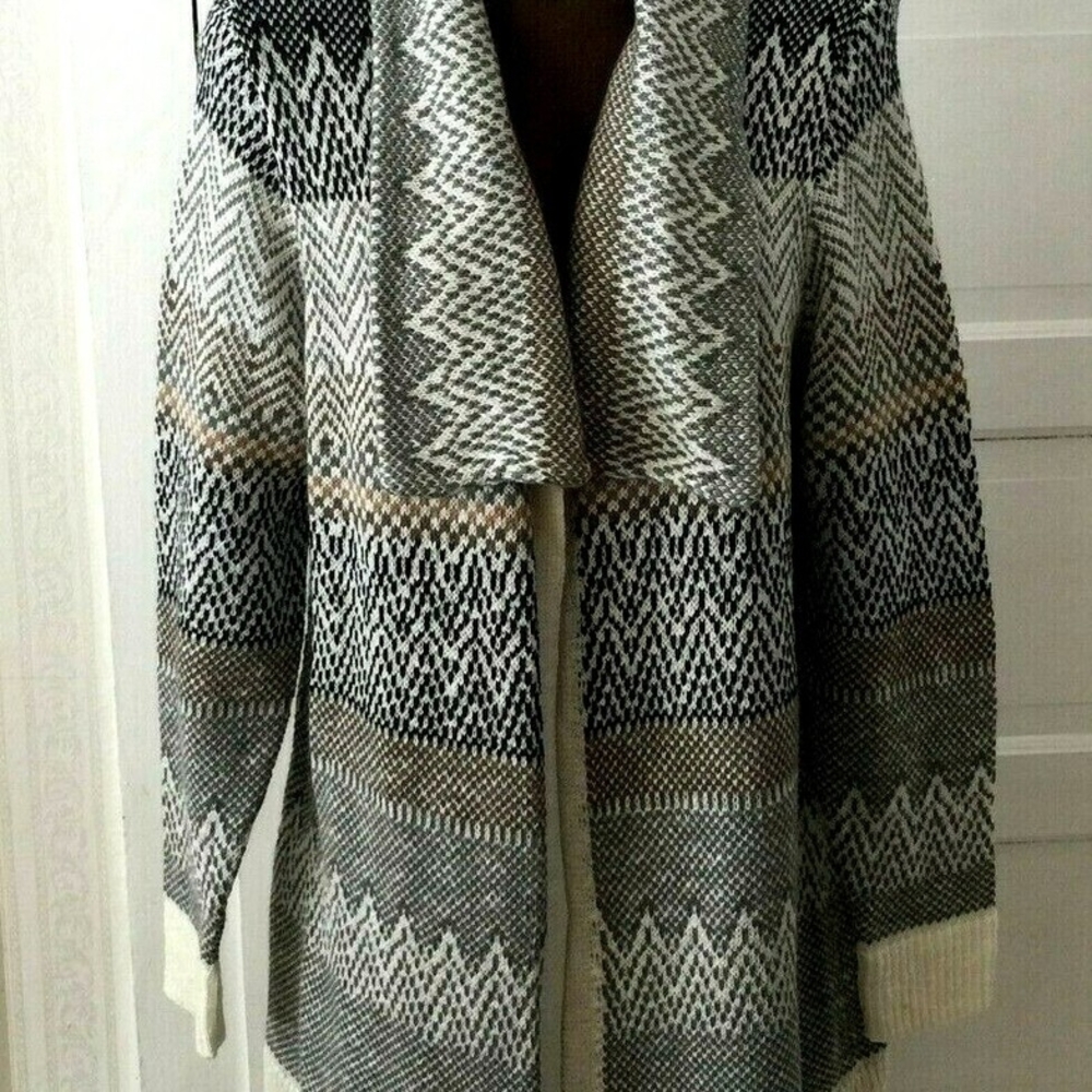 CJ Banks Women's Geometric Cardigan - Black, White, Gray, Tan
